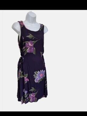 Caribou Floral Rayon Vintage 90s Side Tie Dress L Whimsical #32